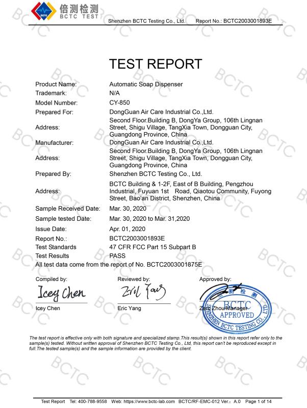 TEST REPORT - Dongguan KWS Hygiene Industrial  Co.,Ltd