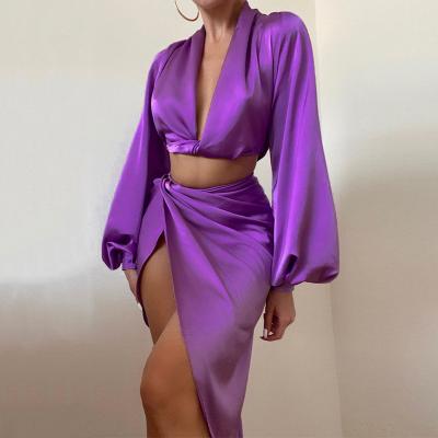 China Casual Dress Set Two-Piece Design Breathable Fall Women's Clothing Set 2-Piece Slit Skirt Suits for sale