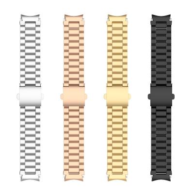 China Metal Folded Safety Buckle Metal Watchband For SamSung Watch 5 Three Link Solid 316L Stainless Steel Watchstrap Smartwatch Band for sale