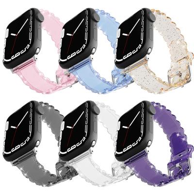 China Luxury Popular New Fashion for Apple Watch 45mm Strap Luxury Lace Diamond Clear Glitter Strap Replacement Watch Bands for iWatch Series Band for sale