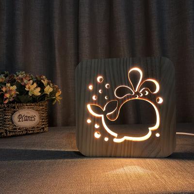 China Modern Small 3D Whale LED Night Light Wood for sale