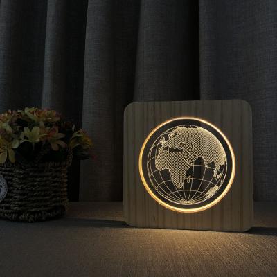 China Modern The New Creative Wooden 3D Earth Night Light for sale