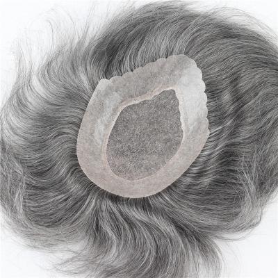 China 100% Human Hair wholesale high quality 1B/grey color hair replacement 100% human hair gray toupee for old men for sale