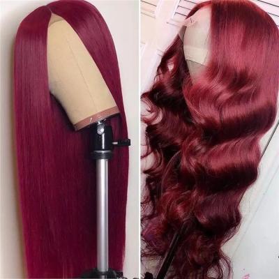 China Hot Selling 100% Brazilian Straight Human Hair 13*4 Lace Front 99j Burgundy Wigs For Black Women for sale