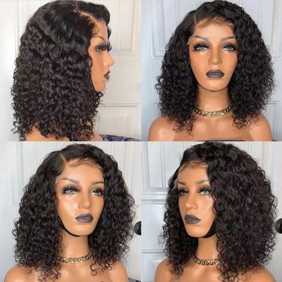 China Hot Selling 100% Brazilian Virgin Human Hair Curly Short Bob Lace Front Wigs For Black Women for sale