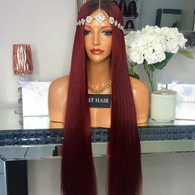 China 40Inch Long Silky Straight Brazilian Ombre Hair Wigs T1B/burgundy Straight Red Virgin Lace Front Wig for sale