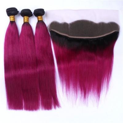 China Human Hair Silky Straight Brazilian Hair Bundles And Closure Rose Red Malaysian Straight Hair for sale