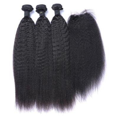 China Wholesale 100%Virgin Remy Human Hair Kinky Straight CURLY Hair Bundles With Lace Closure for sale