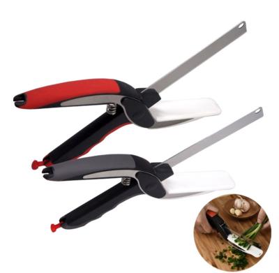 China Viable 2 in 1 Stainless Steel Kitchen Vegetable and Fruit Scissors Multifunctional Removable Scissors with Cutting Board for sale