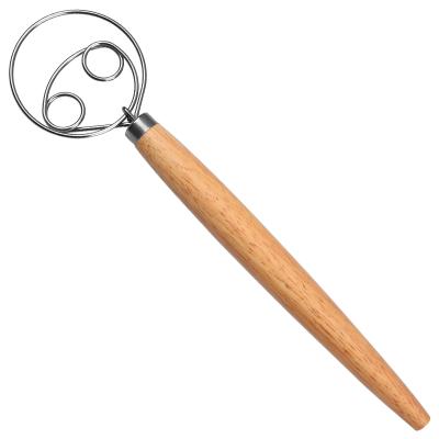 China Sustainable Hot Danish Manual Double Stainless Steel Circle Dough Mixer Bread Egg Beater Wooden Handle for sale