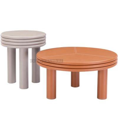 China Italian Modern Scala Small Contemporary High Round Furniture Living Room Design Leather Coffee Table for sale