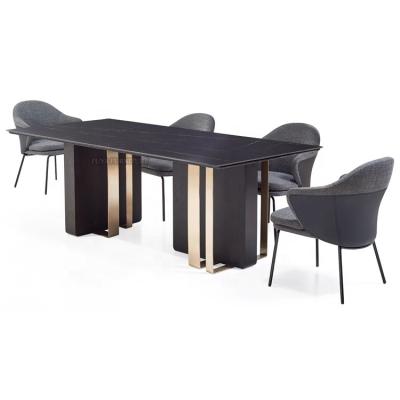 China Contemporary Stylish Modern Design Restaurant Brass Ceramic Top Dining Table for sale