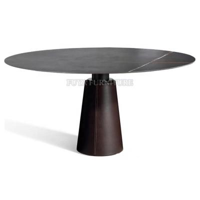 China Modern Contemporary Modern Design Round Chipboard Stone Top Mesa Due Dining Table for sale