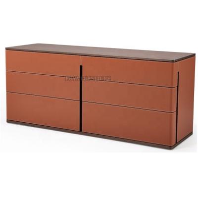 China Orange Saddle Leather Chest (Size) Living Room Storage Adjustable Modern Furniture Units Drawers Cabinets for sale