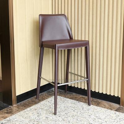 China Contemporary Mid Century Modern Furniture Stainless Steel Metal Legs Isabel Saddle Leather Barstool for sale