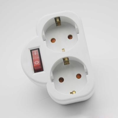 China EU Double Socket Splitter Adapter 250V 16A SCHUKO Residential/General Purpose Socket With Switch for sale