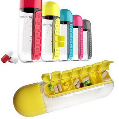 China Sustainable Plastic Water Bottle With Pills Box Medicine Box Water Cup for sale