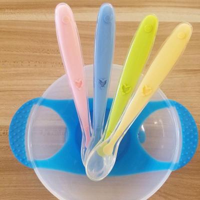 China BPA Free BPA Free Color Changing Babyske Silicone Baby Spoon For Training Infant Infant Baby Feeding Spoon for sale