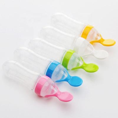 China BPA Free Silicone Baby Feeding Bottle With Silicone 90ml Spoon Baby Rice Paste Bottle Food Feeder High Quality for sale