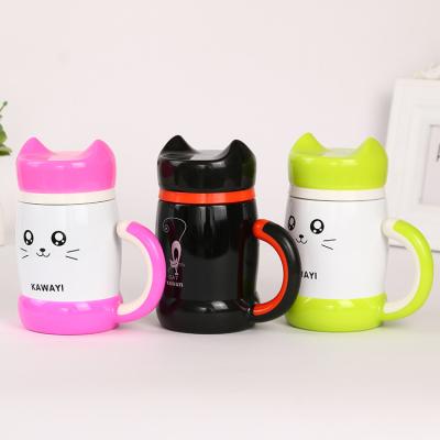 China Double wall 304 stainless steel water bottle kawayi cat child water bottle stocked vacuum flask for child for sale