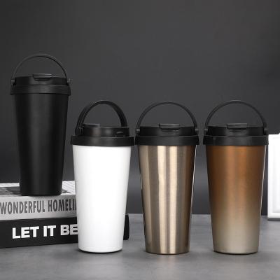 China Double Wall Stainless Steel Vacuum Travel Viable Vacuum Insulated Cold Thermal Coffee Mug With Handle 500ml Double Wall Car Tumbler for sale