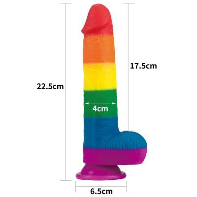 China Copo líquido de Toy Faked Penis With Suction do sexo do vibrador do arco-íris do silicone 22.5cm à venda