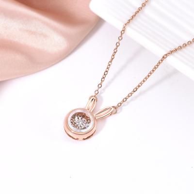 China TRENDY SDA Cute Design Fine Jewelry Stainless Steel Pendant Necklace Rabbit Head with Shiny Real Diamonds for sale