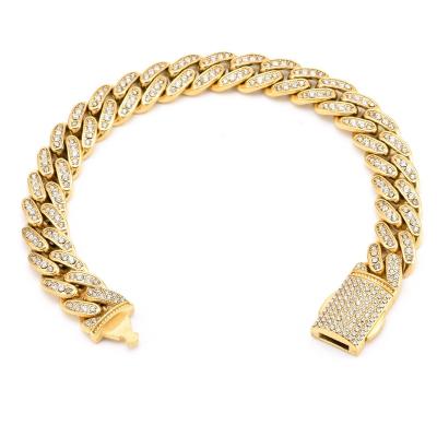 China Hiphop Luxury Micro Zircon Cuban Chain Necklace Men's Stainless Steel Hip Hop 18k Gold Plated Bracelet Bling Bling AAA CZ Link Chain for sale