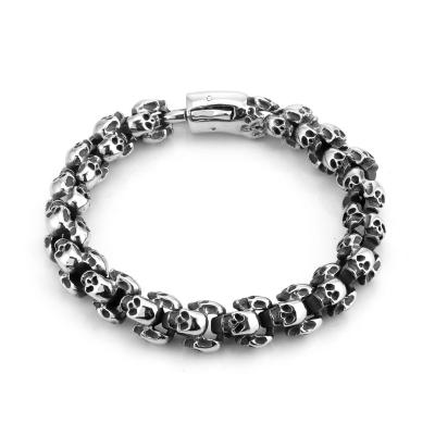 China Punk SDA Skull Link Chains Stainless Steel Cool Design Skeleton Head Silver Color Punk Bracelet for Men Jewelry for sale