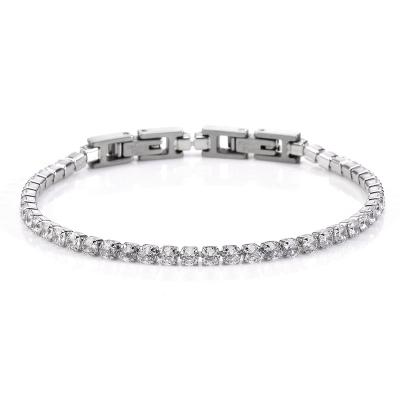 China Hiphop Stainless Steel 2mm 3mm Setting CZ Tennis Chain Bracelets with Extension Clasp 3A Zircon Iced Out Tennis Hiphop Cuff Bracelet for sale