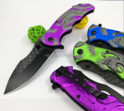 China Locking Side Cover (PK-454DR) New Custom High Quality 3D Printing Dragon Handle Tactical Survival Outdoor Camping Hunting Folding Pocket Knife for sale