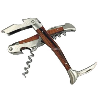 China (OP-079WS) Viable High Quality Rosewood and Stainless Steel Wine Corkscrew Multifunctional Bottle Opener for sale