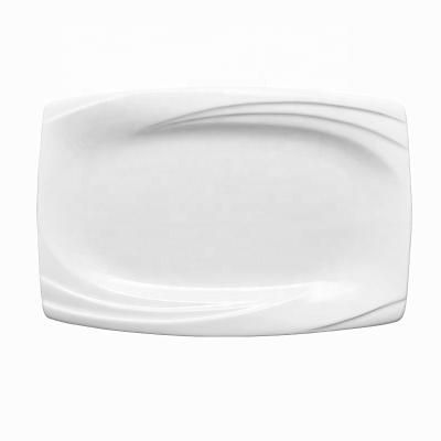 China Hotel Restaurant Rectangle Ceramic Relief Dishes Porcelain Rectangle Large Sustainable Hot Selling Dinner Dish for sale