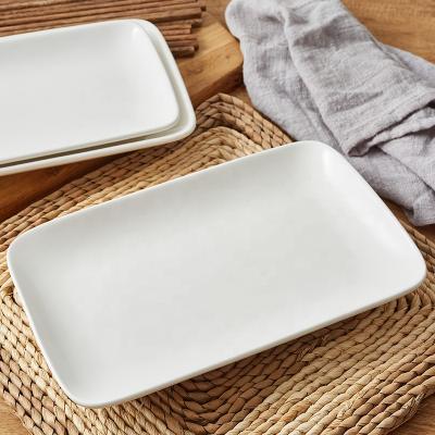 China Sustainable Simple White Rectangle Custom Printing Ceramic Dinner Plate Porcelain With Specifications for sale