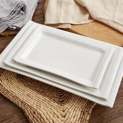 China Viable Classic Rectangle Dinner Plates Charger Dishes Kitchen Dish Set Eco-Friendly Online White Dinnerware for sale