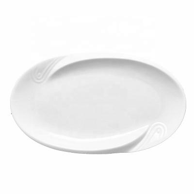 China Viable Fashionable Dinnerware Dishes Ceramic Porcelain Snack Dish With Global Market Large Embossing Oval Dishes for sale