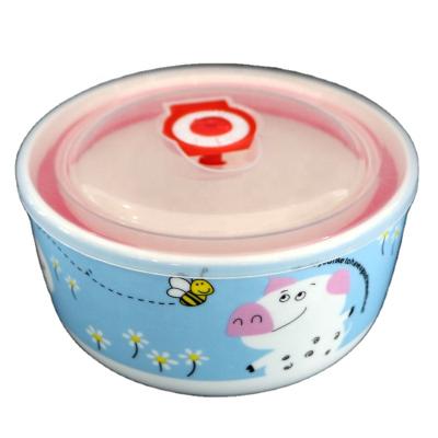 China Beautiful Pig Printing Microwave Oven Printing Ceramic Safe Sustainable Custom Printing Bowl Cool Bowls Set With Plastic Lid for sale