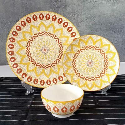 China Sustainable Kitchen Porcelain Dining Dinnerware Sets Dish Dishes Ceramic Bowls Porcelain Bright Color Decorated Tableware for sale