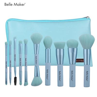 China Angular Blush Green Color 10pcs/set Powder Brush Makeup Brush Set Beauty Eye Face Tool Professional Make Up Brushes for sale