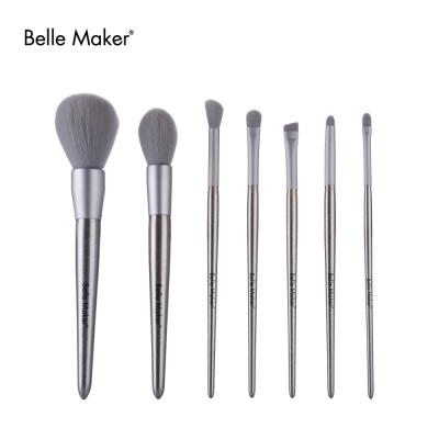 China Angular Blush Wholesale Private Label Hot Selling Custom Packing Professional Wooden Handle Silvery Face Eyes Makeup Brushes for sale