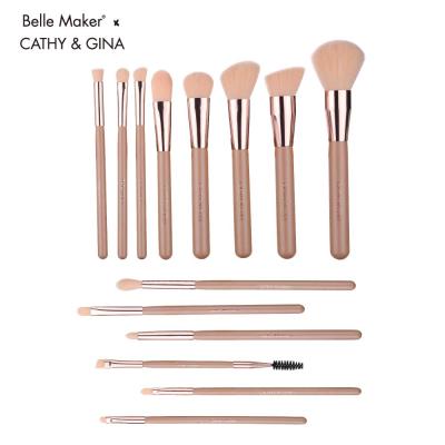 China Angular Blush Professional Made Beauty Private Label Makeup Brush Tools,BEIGE Color Cosmetics Blending Makeup Brush Set for sale