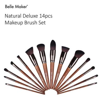 China Angular Blush MSQ 14pcs Synthetic Hair Wooden Color Makeup Brush Set Makeup Brushes Wholesale Private Label for sale