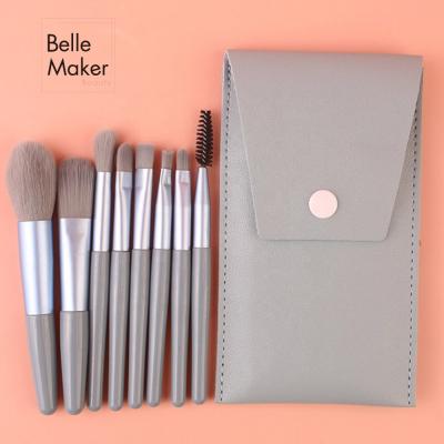 China Angular Blush Makeup Tool 8pcs Popular Wooden Handle Eyeshadow Brushes Makeup Set Brush With Bag for sale