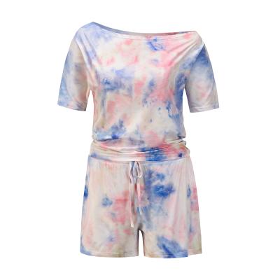 China Summer QUICK DRY Women's Tie Dye Printed 2 Piece Shorts Set Casual Loungewear Women Sets for sale