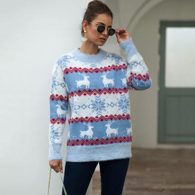 China Anti-wrinkle Christmas Snowflake Fawn Long Sleeve Pullover Customize Knit Sweater Women Fall Sweaters for sale