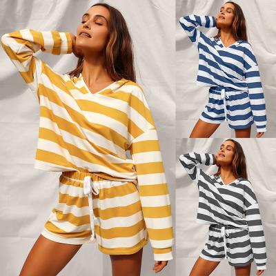 China High quality QUICK DRY casual sports sleeving long striped shirt women sportswear sets for women two piece for sale