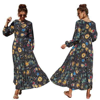 China Women plus size 2021 summer and spring dresses full print long sleeve summer dress women for sale