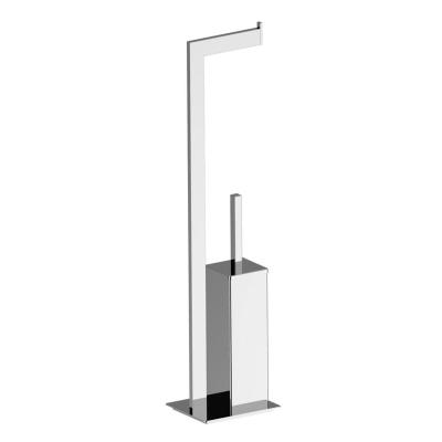 China Modern High Quality Chrome Roll Tissue Paper Free Standing Holder With Shelf With Toilet Brush Holder for sale