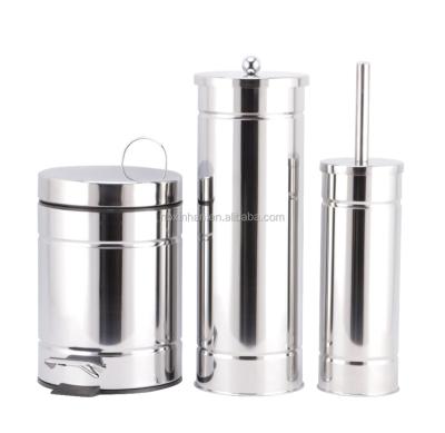 China Sustainable new bathroom sets stainless steel toilet brushes and waste bin for sale