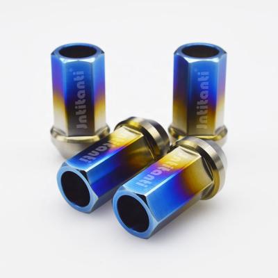 China Custom Gr5 Titanium Burnt Full Blue Titanium Gr.5 Hex Lug Nut With Open End M12*1.5*40mm for sale